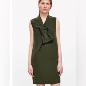COS | Olive‎ Green Work Career Dress Dramatic Bow Accent Size 6